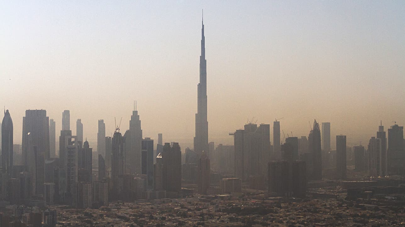 Dubai skyline at sunset